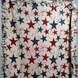 Patriotic Afghan Flannel Throw Lap Blanket RedBlue Star Americana Fring